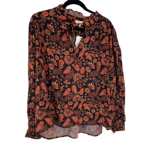 029 New Elan Black Autumn Print Peasant Blouse Large